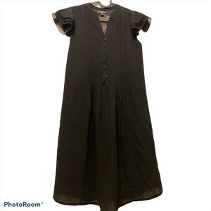 Impress Black pleated chiffon cap ruffle sleeves dress